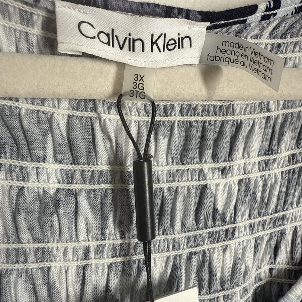 Calvin Klein New 3x Cotton Blend Long Tank Dress Smocked Abstract Print - Picture 2 of 13